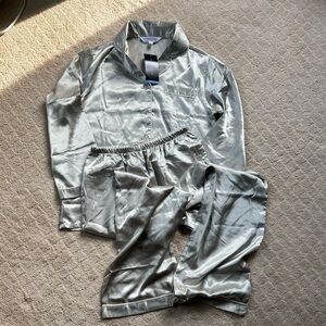 Alexander Del Rossa Silver/Grey Polyester Long-Sleeve Pajama Set S